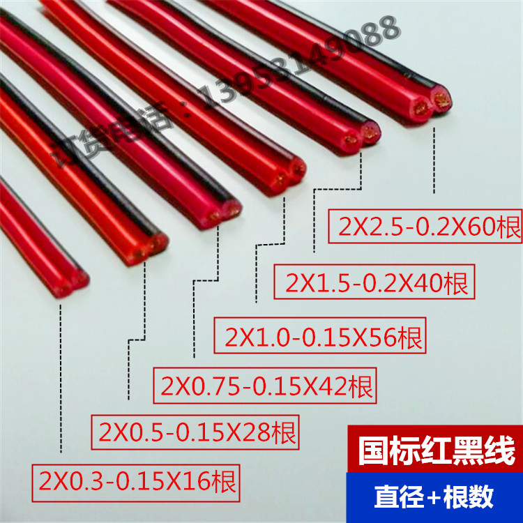 国标纯铜红黑平行RVB2芯X0.3/0.75/1.5平方监控双色并排电源LED线 - 图3