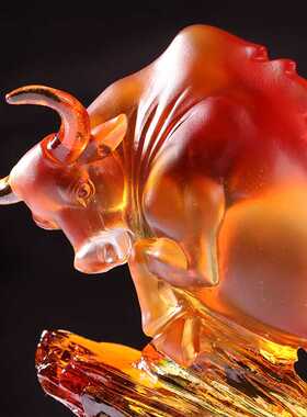 开业礼品客厅生肖牛摆件琉璃创意