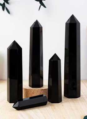 打磨单尖六棱柱摆件办公室黑曜石