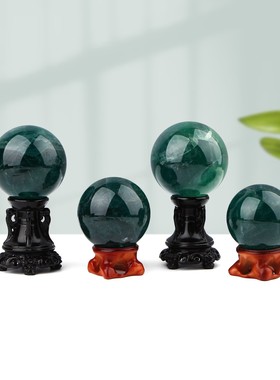 天然绿萤石水晶球摆件原石打磨