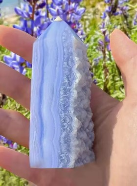 天然蓝纹玛瑙四方柱摆件原石打磨