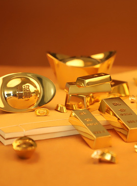 黄铜实心招米元宝摆件家居装饰品