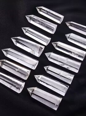 天然白水晶单尖六棱柱装饰摆件