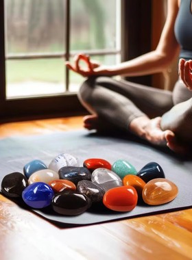 天然七彩水晶滚石摆件水晶原石打磨居家办公装饰品开业乔迁礼品