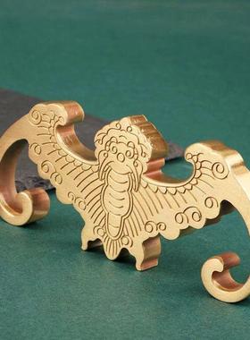 黄铜蝙蝠笔架镇纸书法用品摆件