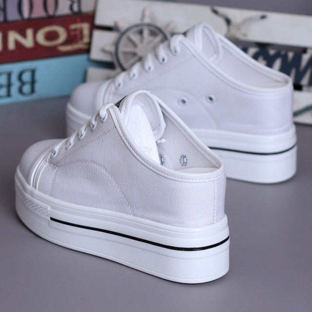 Canvas white shoes with 8cm height in spring