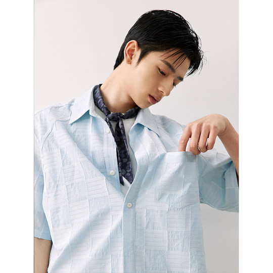 LR MADE 25SS 流苏暗方格 立体绣线 轻薄棉感 休闲方领短袖衬衫