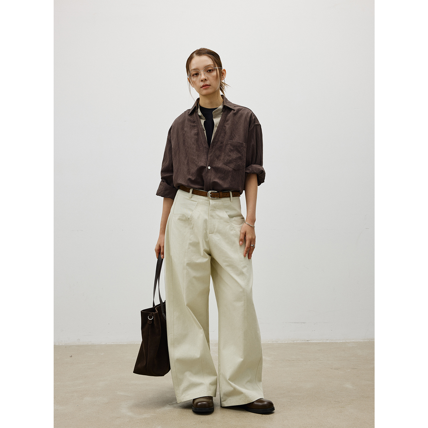 LR MADE 25AW 深V翻领 撞色立领门襟 假两件层次感 休闲长袖衬衫 - 图1