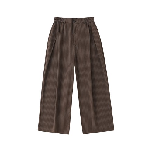 LR MADE 25AW 优雅复古细条纹 层次感打褶 休闲微宽松直筒长西裤 - 图3