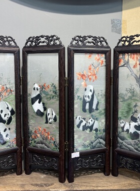 非遗蜀绣手工刺绣四条屏风摆件