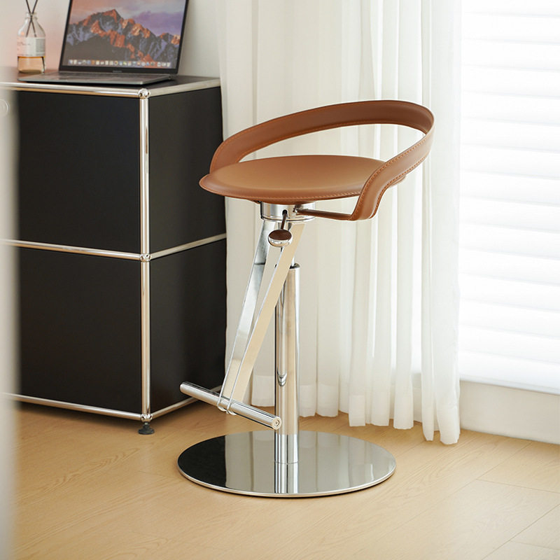 北欧轻奢马鞍革吧椅家用高椅子吧台凳设计师旋转升降酒吧椅高脚凳,淘宝优惠券,粉丝福利购,淘宝优惠卷