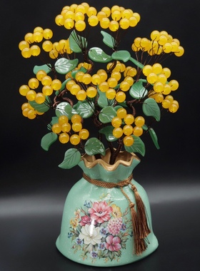 最新款式！超大气！黄玉果摇钱树摆件！花开富贵！硕果累累!