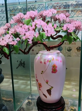 喜上枝头！鸟语花香！ 天然粉水晶迎客松招财树摆件！