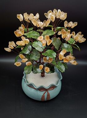 新做一批天然原矿黄晶招财盆景摆件！花开富!