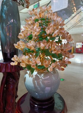 天然黄水晶摇钱树、发财树摆件 水晶满满，招财树摆件