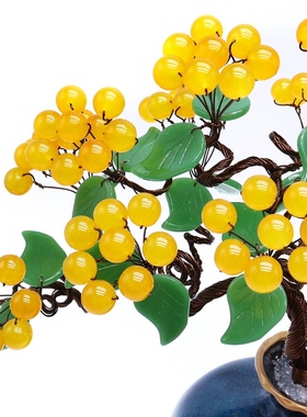 天然水晶黄玉果硕果累累迎客松摆件！ 鸟语花香！花开富贵！