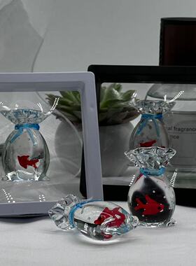 人造水晶琉璃创意鱼袋客厅玄关摆件电视柜酒柜橱窗装饰品女生礼物