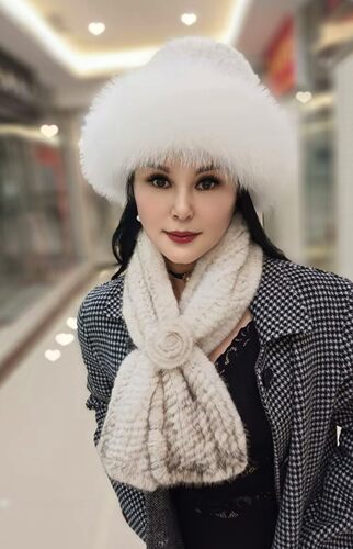 海宁新款山茶花全手工编织俏美奢华水貂天鹅绒围巾冬纯色双面女 - 图2
