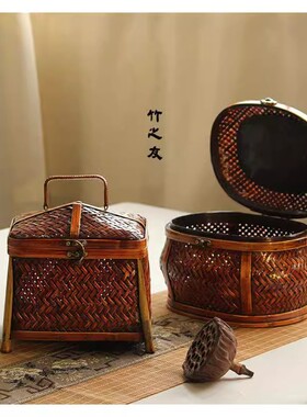 复古中式手工竹编首饰收纳盒