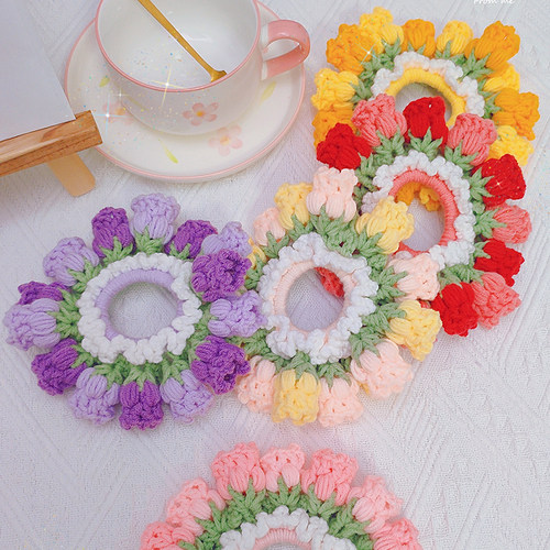 DIY手工编织铃兰花发圈头绳毛线材料包钩针自制头发饰送闺蜜礼物 - 图0