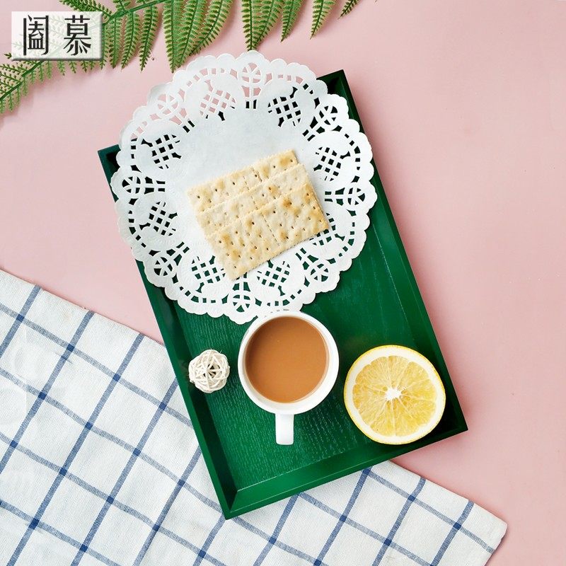 阖慕北欧ins复古绿色木质托盘长方形酒店木盘简约茶盘家用放杯子,淘宝优惠券,粉丝福利购,淘宝优惠卷