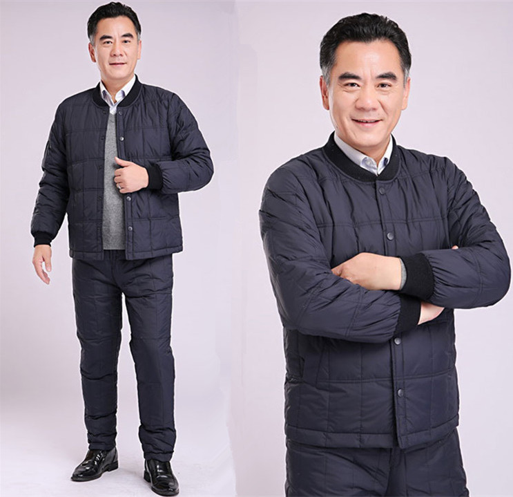 中老年男款女款羽绒服内胆保暖套装加厚裤老人爸爸妈妈轻薄两件套