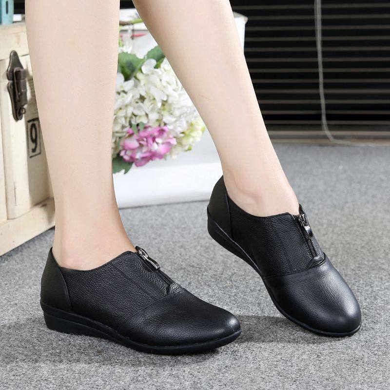 真皮软底大码女鞋子春秋新款坡跟中老年深口单鞋平跟中年妈妈皮鞋,淘宝优惠券,粉丝福利购,淘宝优惠卷