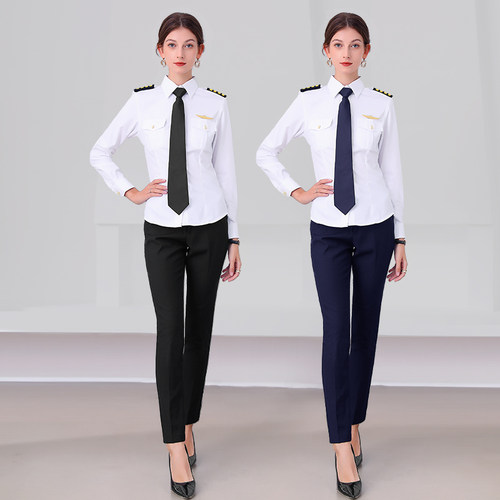 售楼部置业顾问套装保安夏装制服女机长服职业装肩章白衬衫演出服 - 图0