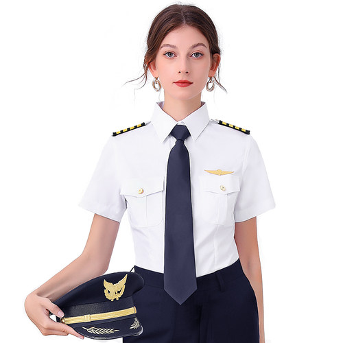 售楼部置业顾问套装保安夏装制服女机长服职业装肩章白衬衫演出服 - 图3