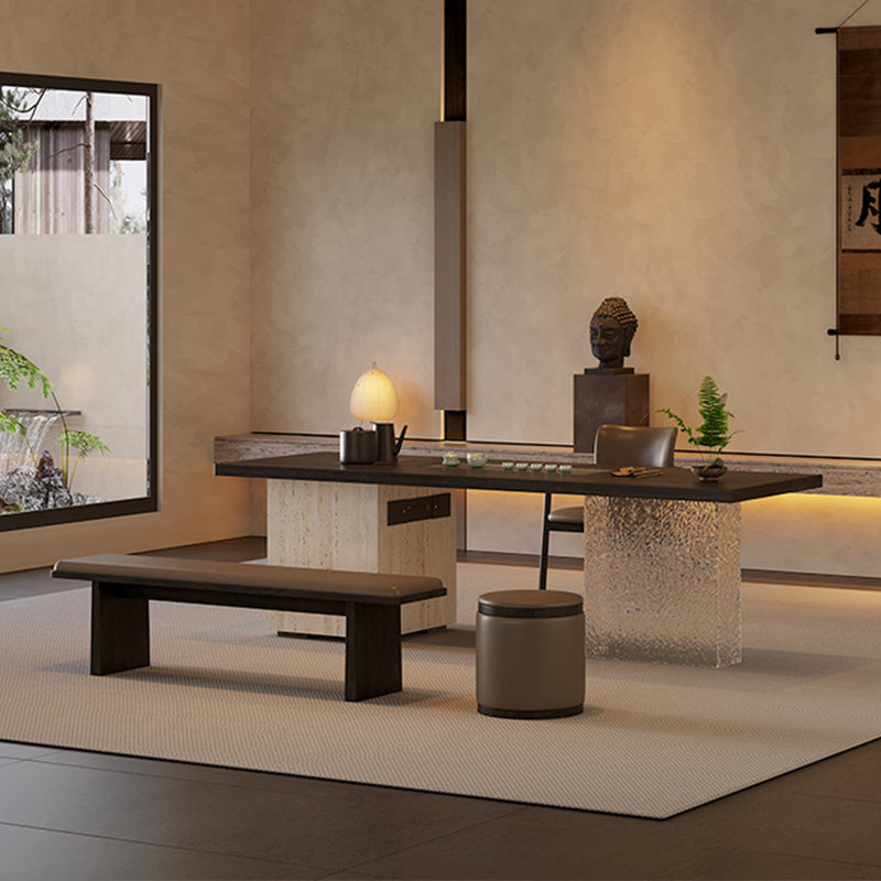 轻奢现代2025新款实木茶桌椅组合意式岩板高端办公茶室客厅泡茶桌,淘宝优惠券,粉丝福利购,淘宝优惠卷