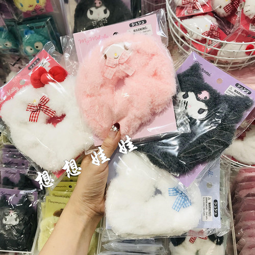 现日本三丽鸥Kitty玉桂狗melody库洛米毛绒公仔发圈大肠圈发带绳 - 图0