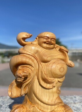 崖柏黄杨木雕如意布袋大肚弥勒