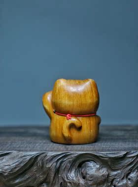 太行崖柏手把件招财猫新款