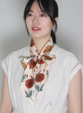栢鹊纪 原创春秋真丝斜纹大飘带双层发带丝滑柔软蝴蝶结女士丝巾