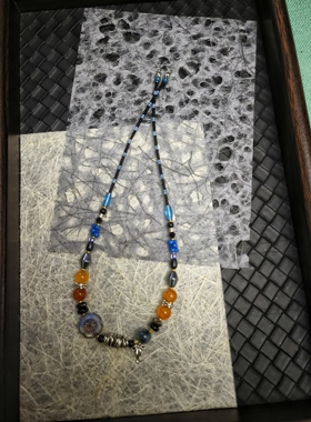 纯手工进口捷克琉璃蓝黑色简约项链女精致小众项链