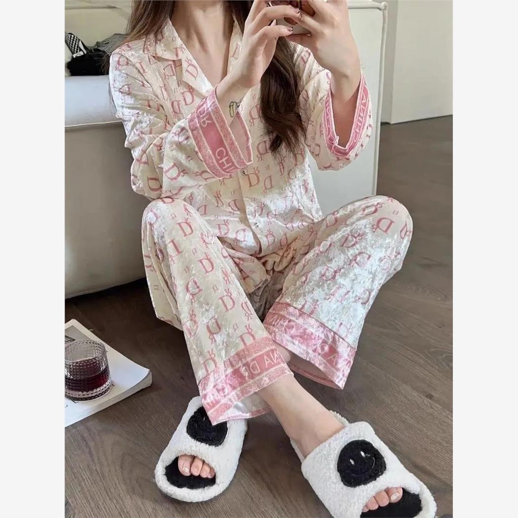 2025我的差评女友易然卢洋洋同款睡衣春秋女金丝绒甜美家居服套装 - 图1