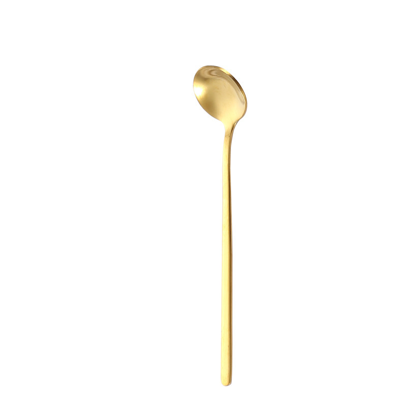 不锈钢勺子甜品咖啡勺创意长柄雪糕勺方头冰勺金色小圆勺子伴手礼-图3