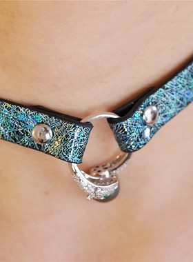 诊疗师手工定制 银蛇珍珠真皮项圈女颈带choker铃铛项圈SM牵引男m