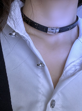 诊疗师手工定制 黑色洒金真皮choker情侣颈环sm小众项圈手环锁骨