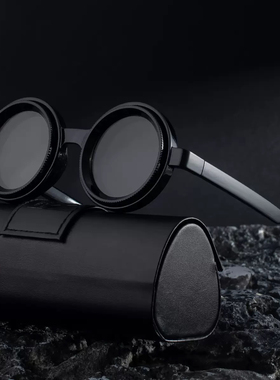 2025欧美nd可调节钓鱼减光镜圆框偏光太阳镜男户外防晒高级感墨镜