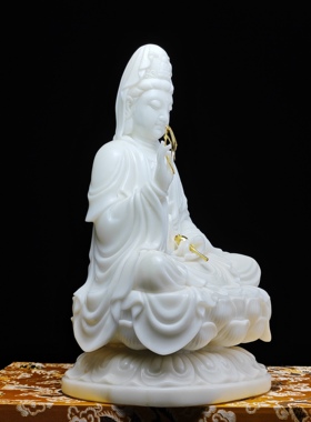 现货库存1件汉白玉原石雕刻观音菩萨佛像摆件玉观音家居玄关装饰