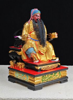 关公木雕摆件复古体关圣帝君像家居装饰实木整木雕刻贴真金罩大漆