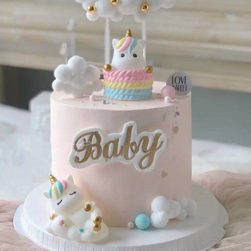 卡通轻款搪胶独角兽蛋糕装饰摆件可爱白云朵宝宝满月周岁生日插件-图0