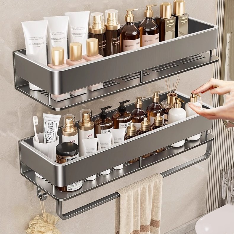 卫生间壁挂式置物架太空铝浴室墙上挂架免打孔洗手间化妆品收纳架,淘宝优惠券,粉丝福利购,淘宝优惠卷