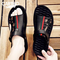 Crocodile sandals mens summer leisure high-end driving dual-use beach slippers men outwear the 2023 wave 2023