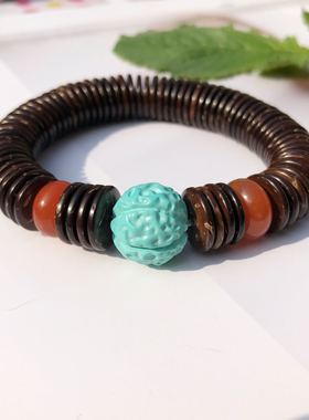 纯天然绿松石16mm回纹高瓷蓝手链