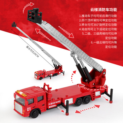凯迪威合金云梯水罐机场消防车模型仿真救援灭火车套装儿童玩具 - 图0