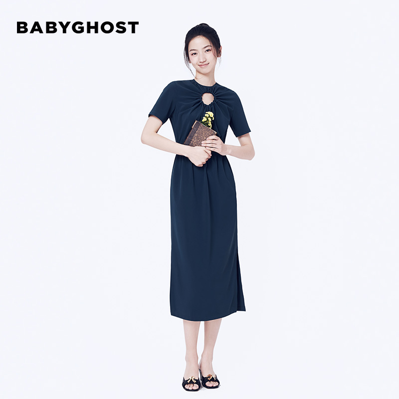 BABYGHOST夏流行新款法式显瘦开口收腰直身时尚连衣裙女装防晒衣 - 图0