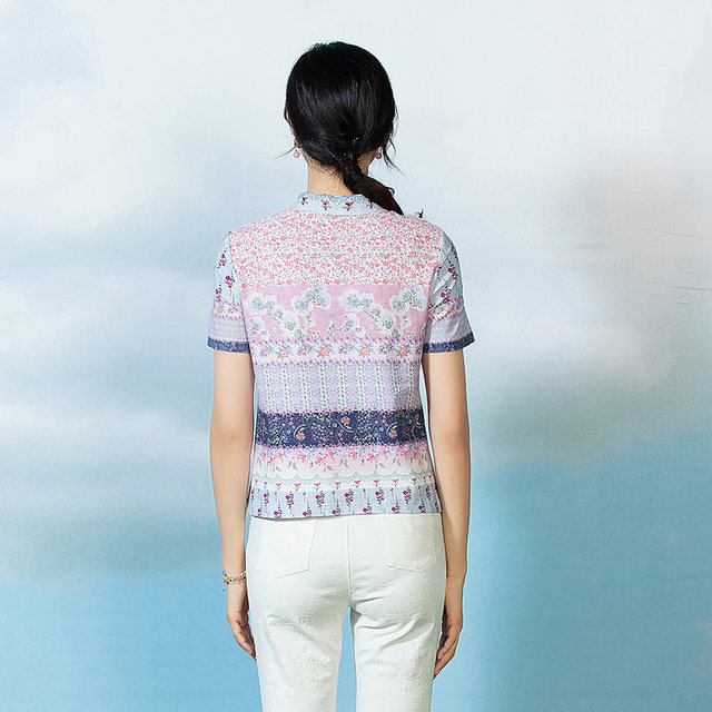 Fishing brand women's T-shirt women's new 2023 cotton striped splicing  printed short-sleeved polo collar