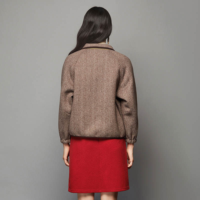 渔牌女装女士外套春秋款2023新款呢料绣花短款休闲女外套FGFD3219